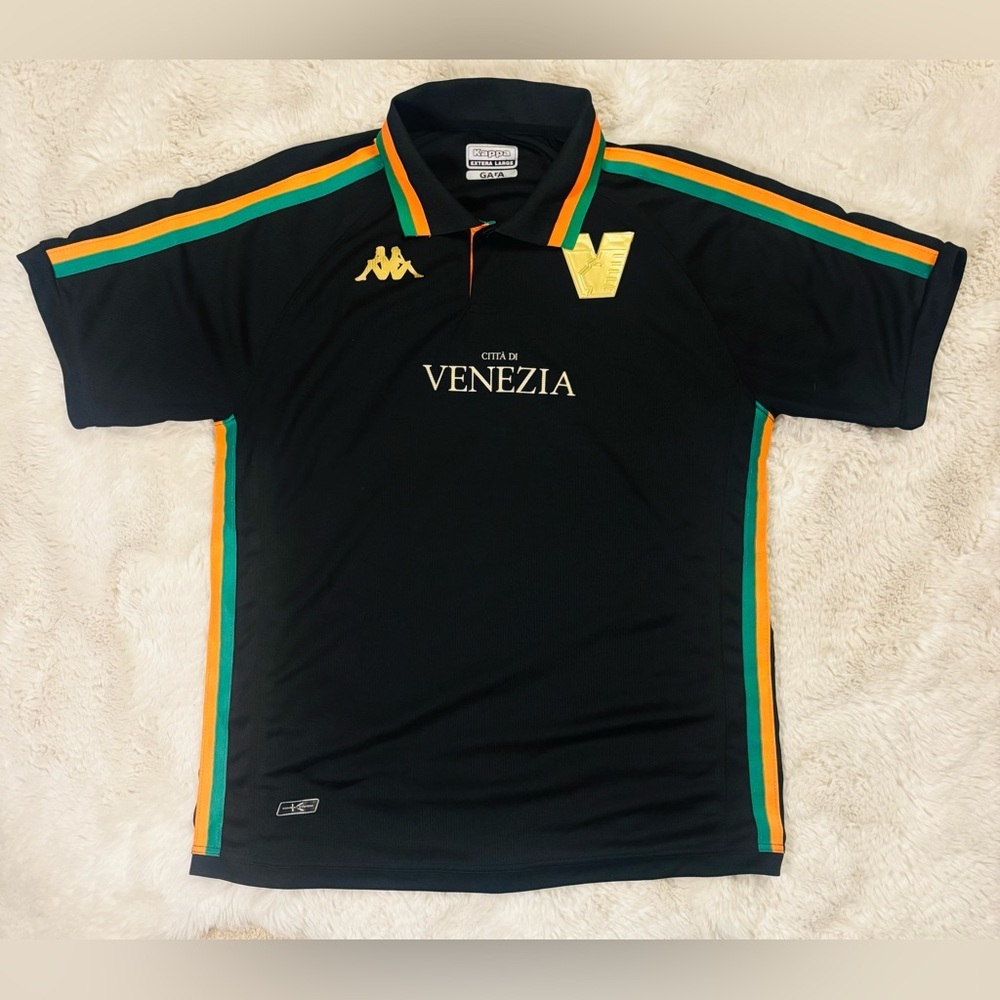 Kappa Venezia Black Polo with Green and Orange Stripes